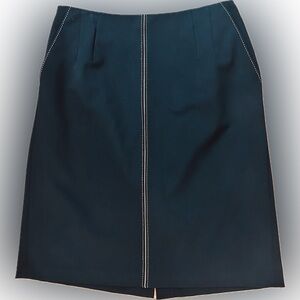 EUC Talbots SZ 14W black skirt w/white stitching, 2 front pockets, waist 35”-40”